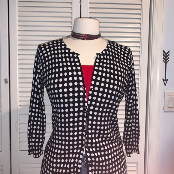 Company Ellen Tracy black and white Polka Dot Cardigan Sweater Women’s Medium - Picture 3 of 9